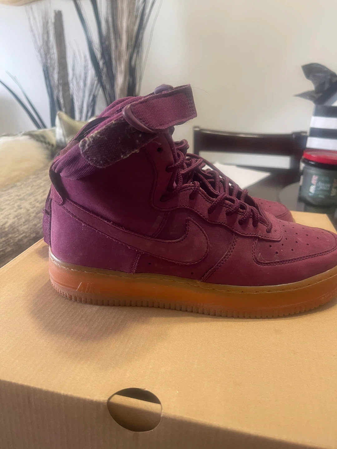 Nike Air Force 1 High Top Burgundy Suede Sneakers - photo 2