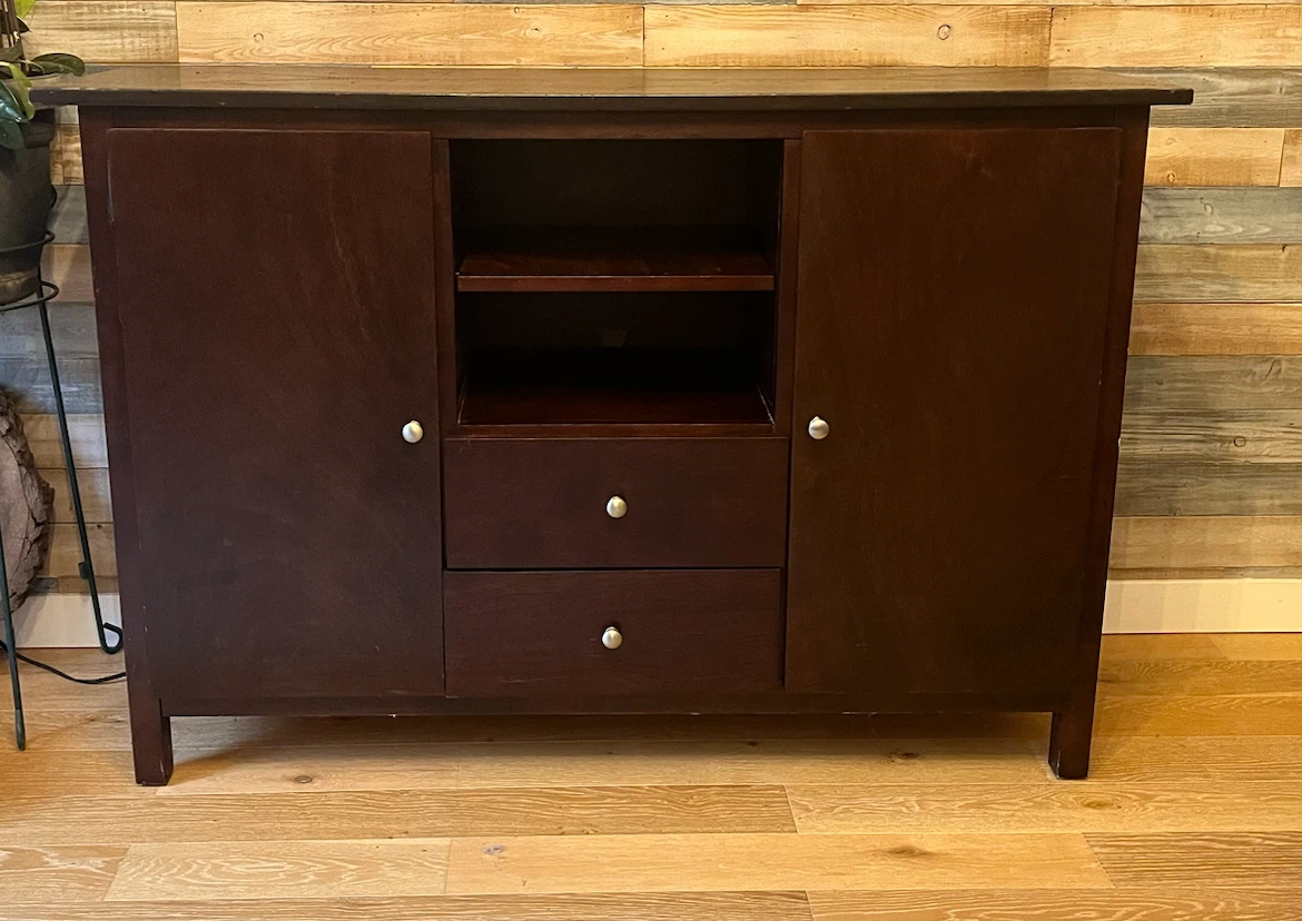 Dark Wood Sideboard with Drawers and Shelves