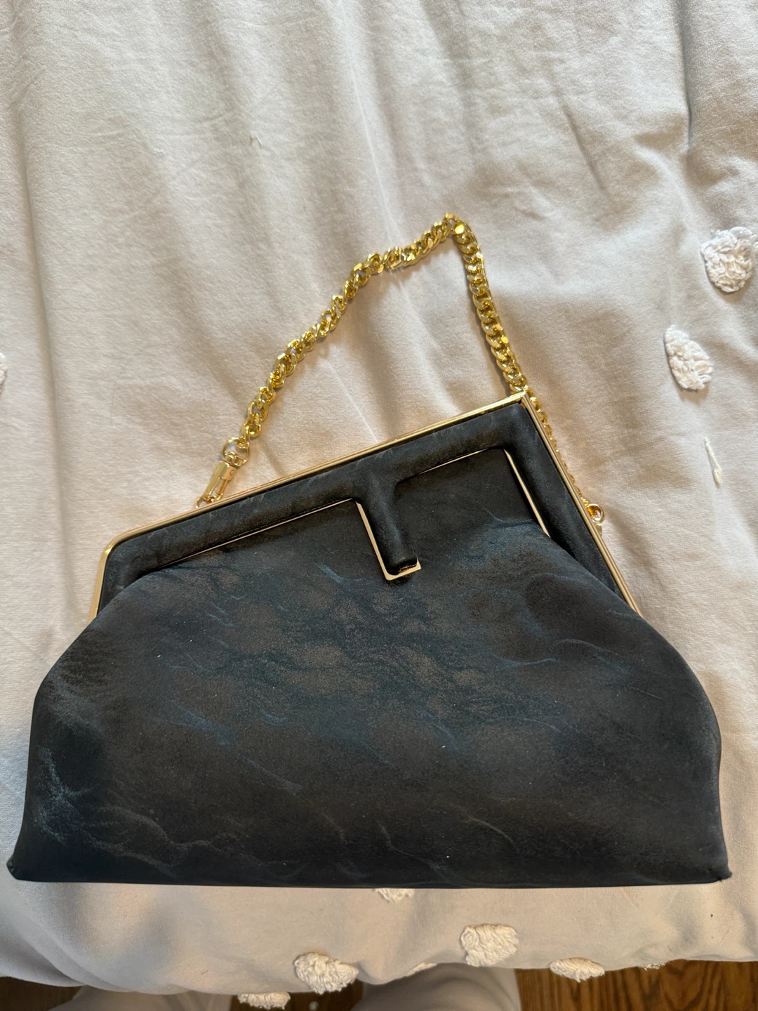 Black Clutch with Gold Chain