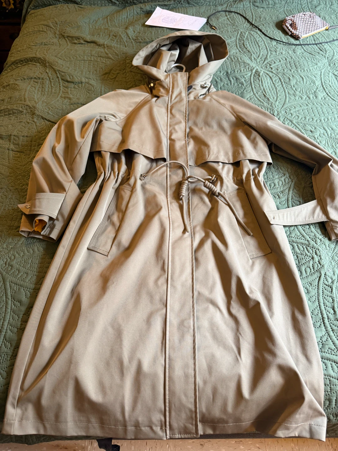 DKNY Khaki Hooded Trench Coat