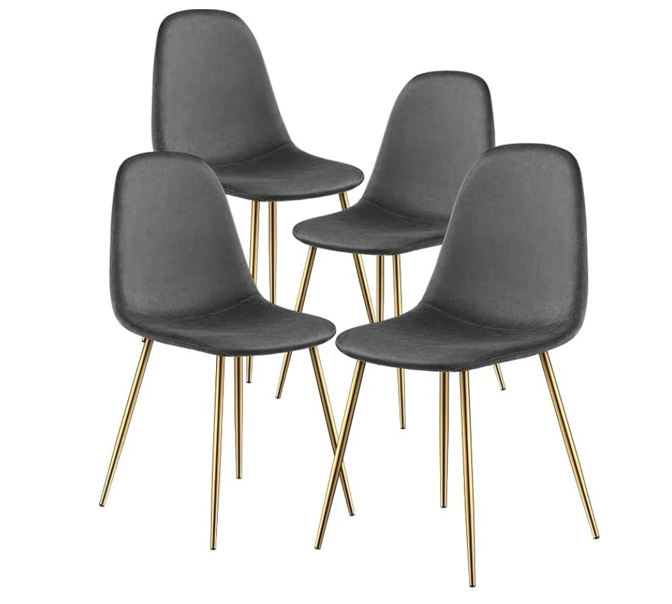 Set of 4 Gray Velvet Dining Chairs with Gold Legs - photo 2