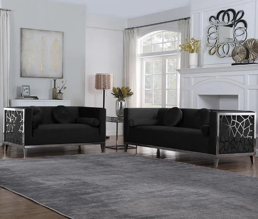 Black Sofa with Silver Geometric Accents - photo 2