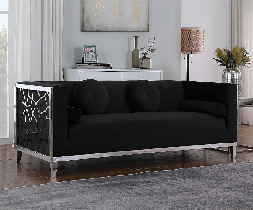 Black Sofa with Silver Geometric Accents - photo 3