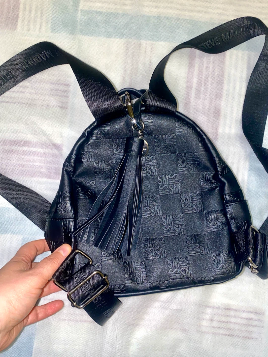 Steve Madden Black Embossed Logo Backpack - photo 4
