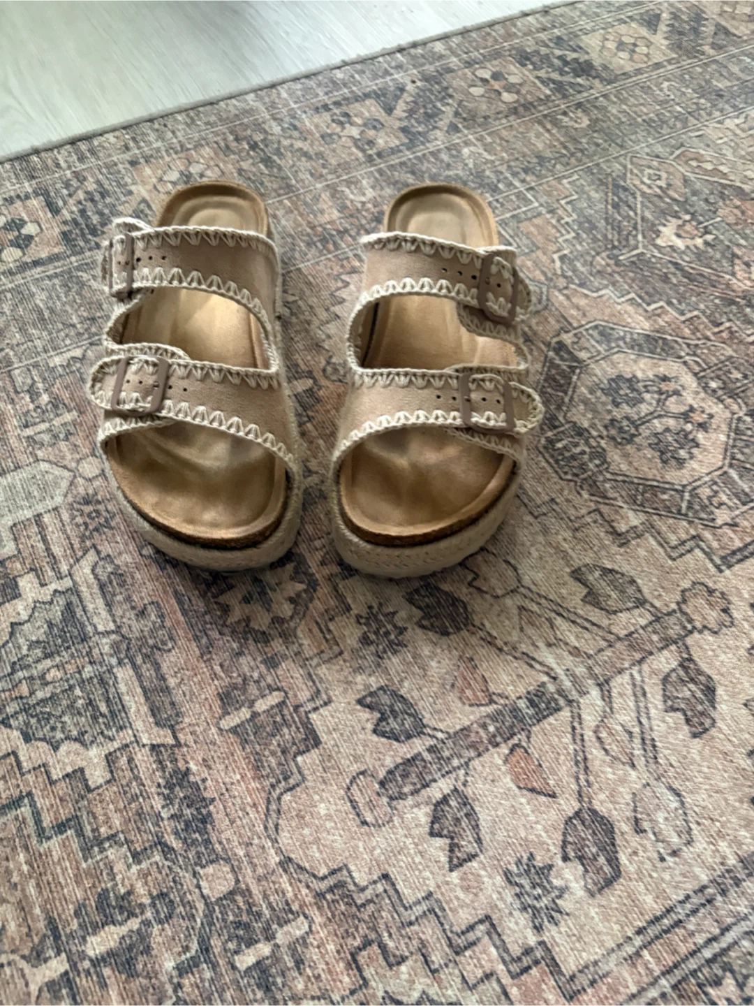 Size 8 Beige Slide Sandals with Buckle Detail - photo 2
