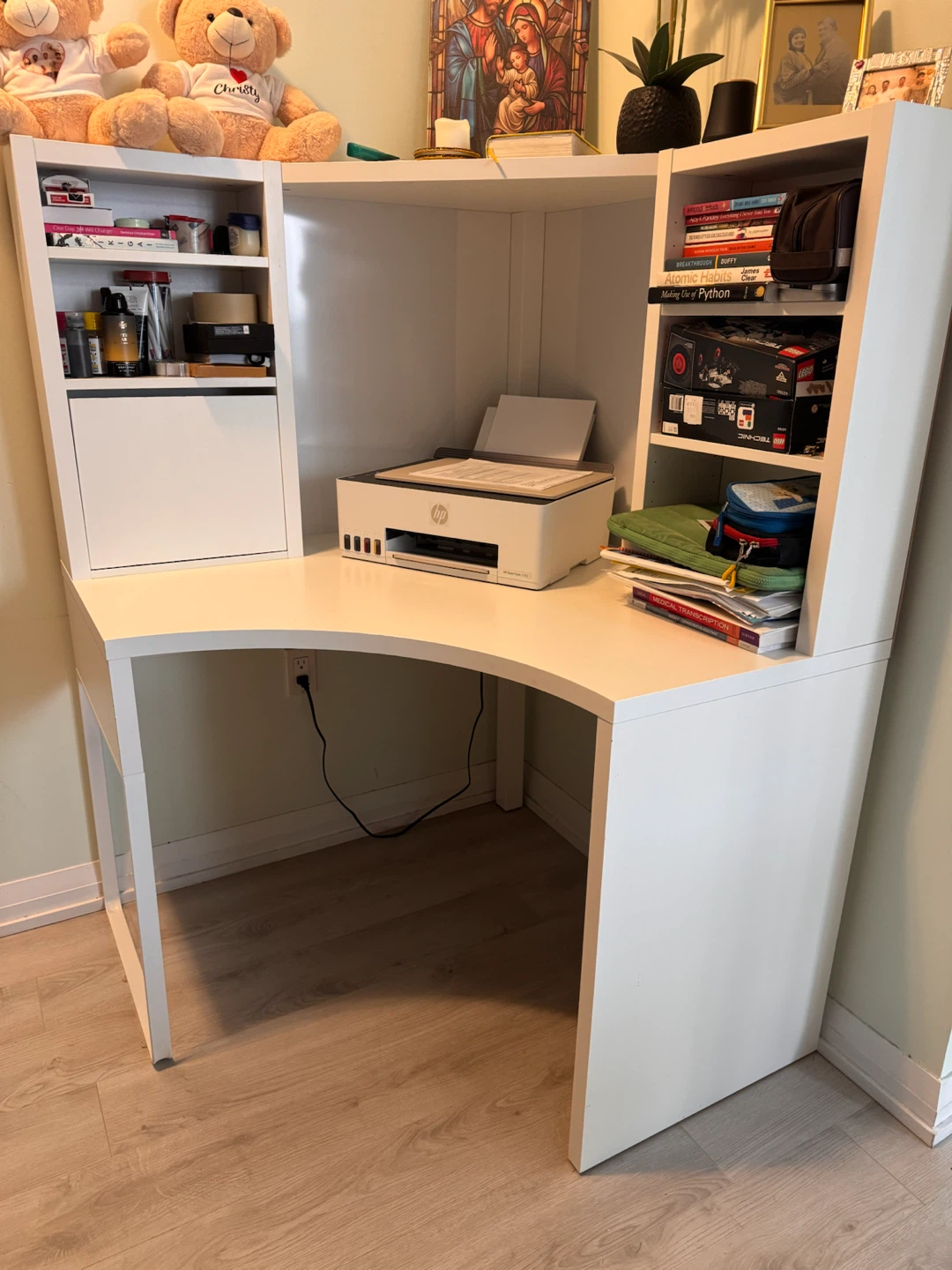 White Corner Desk with Shelving