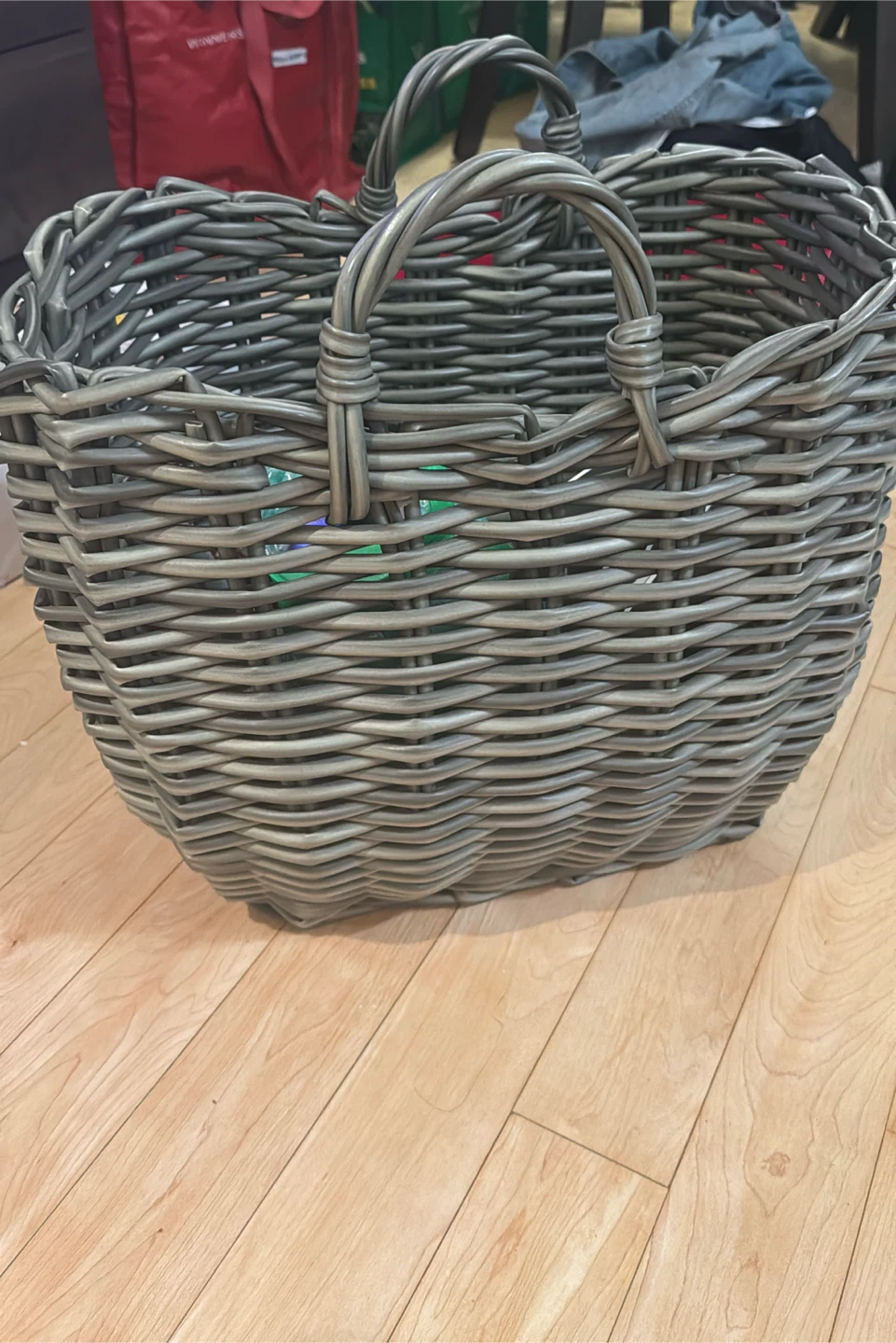 Grey Wicker Basket with Handles