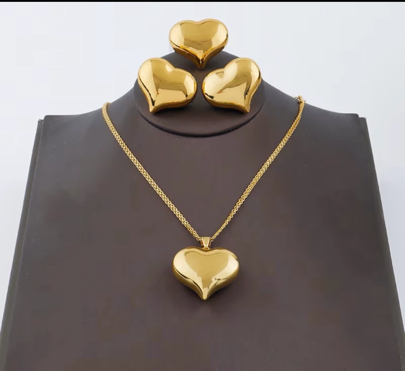 Dubai 24K Golden Plated Puffy Heart Jewelry Set