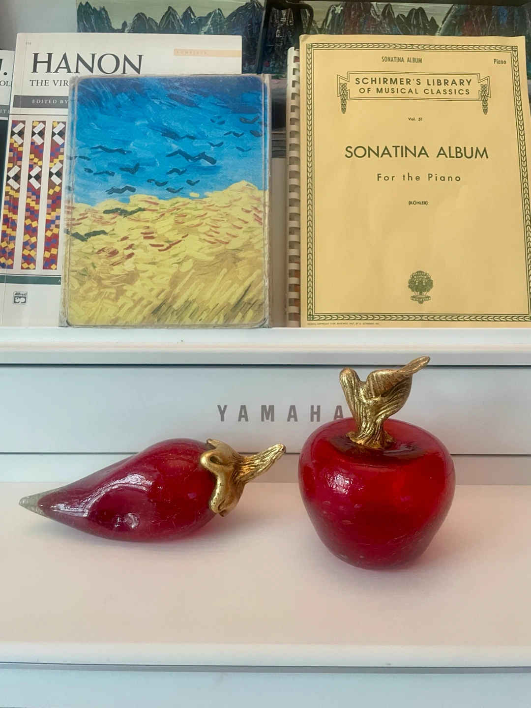 Vintage Red Art Glass Fruit Sculptures – Set of Two