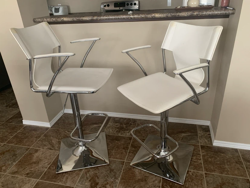 White Bar Stools with Chrome Base - Set of 2