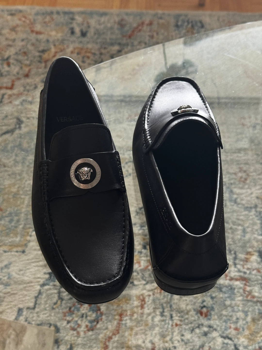 Versace Black Leather Medusa Loafers - Size 42
