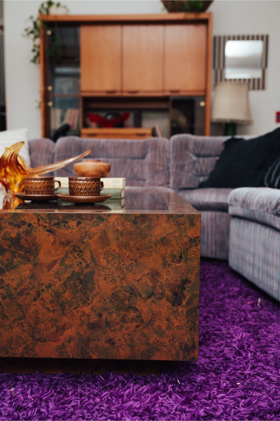 Vintage 1970s Burl + Smoked Glass Coffee Table | 40” Square - photo 3