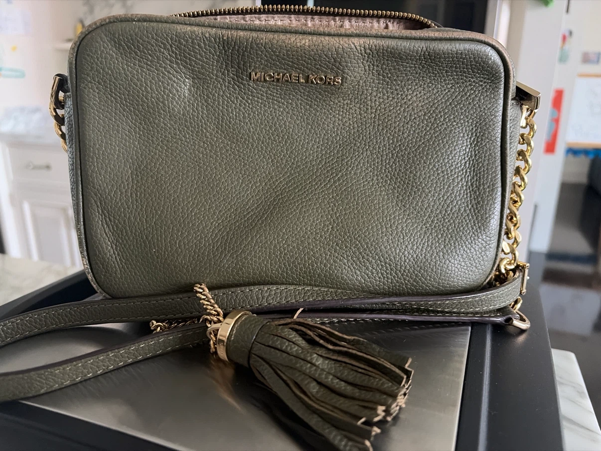 Michael Kors Olive Green Leather Crossbody Bag