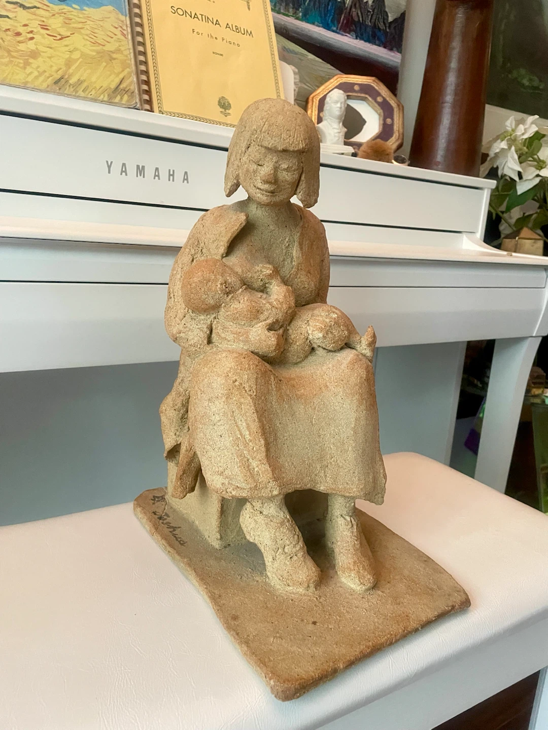 Large Signed Mother & Child Studio Sculpture – Unglazed Clay - photo 3