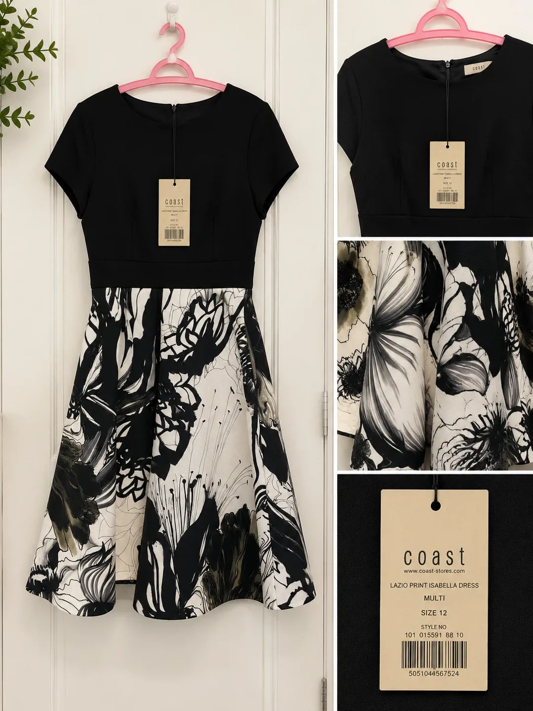 Coast Lazio Print Isabella Dress - Black/White - Size 12