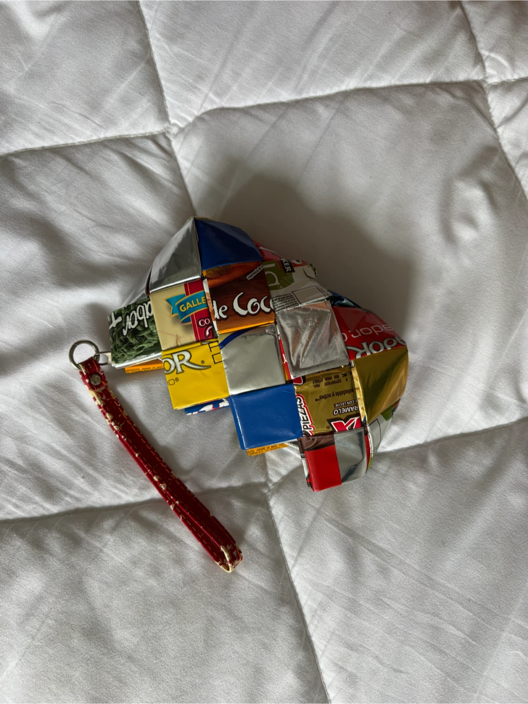 Handmade Recycled Snack Bag Pouch with Keychain - photo 2
