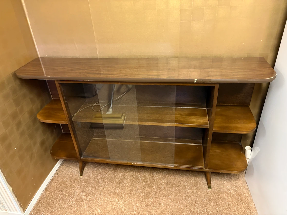 Retro wood cabinet with glass doors