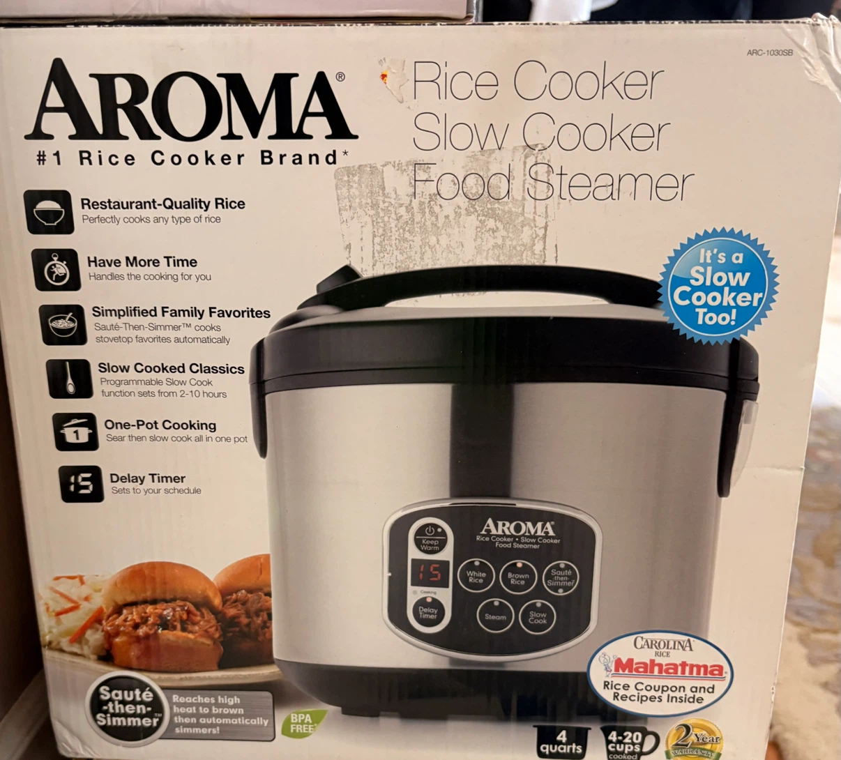 Aroma Rice Cooker Slow Cooker Food Steamer ARC-1030SB