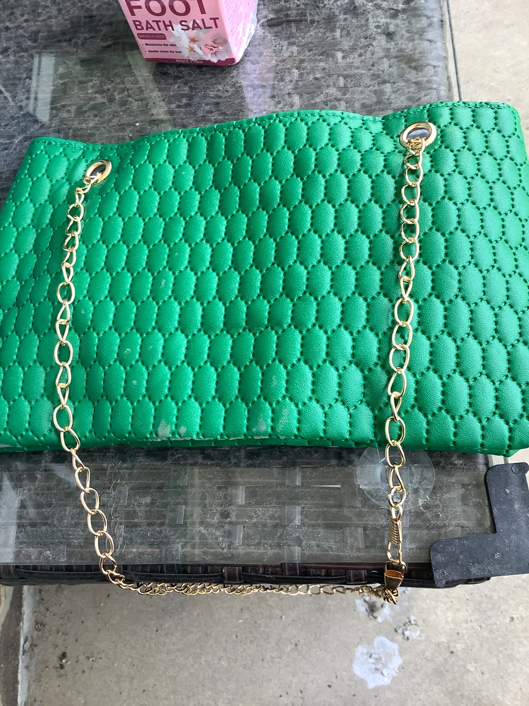 Green Quilted Clutch Bag with Gold Chain - photo 2