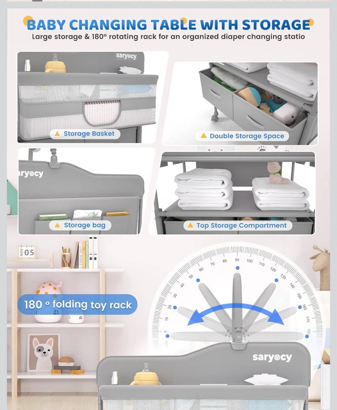 Saryocy Adjustable Baby Changing Table with Storage - photo 3
