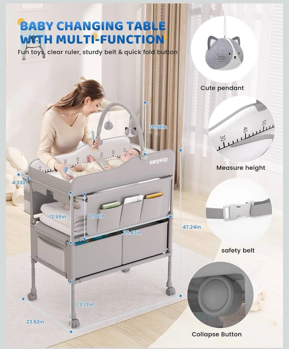 Saryocy Adjustable Baby Changing Table with Storage - photo 4