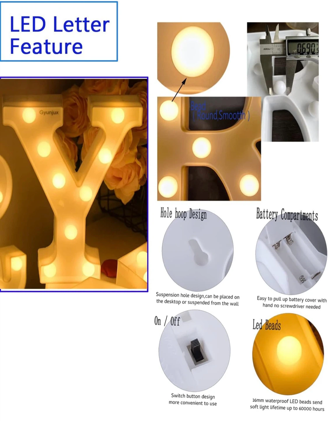 Gyunjux LED Letter Y Light - photo 3
