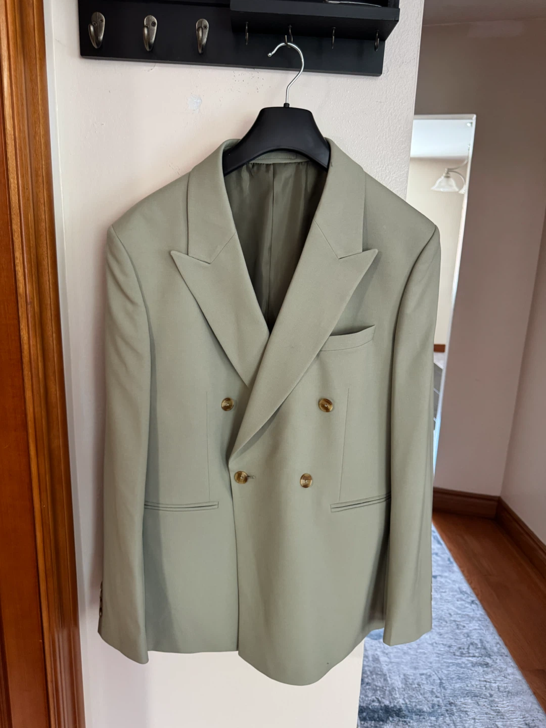 Men's Light Green Double-Breasted Suit Set - photo 3