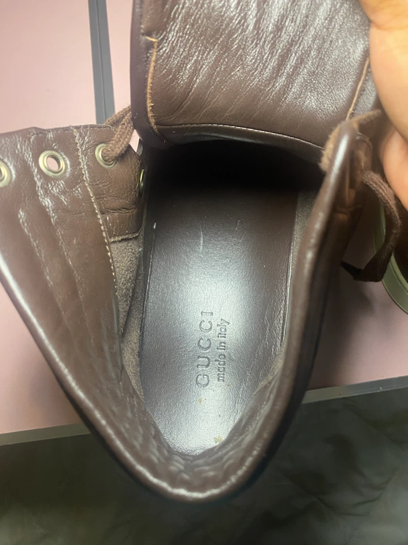 Gucci Brown Leather Embossed High-Top Sneakers - photo 5