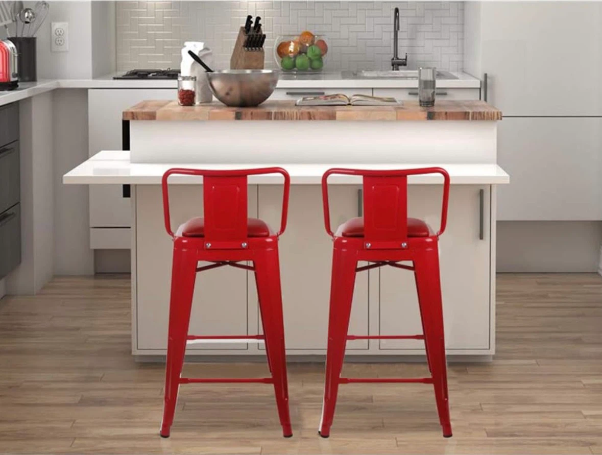 Set of 2 GIA Salmon Red Metal Bar Stool