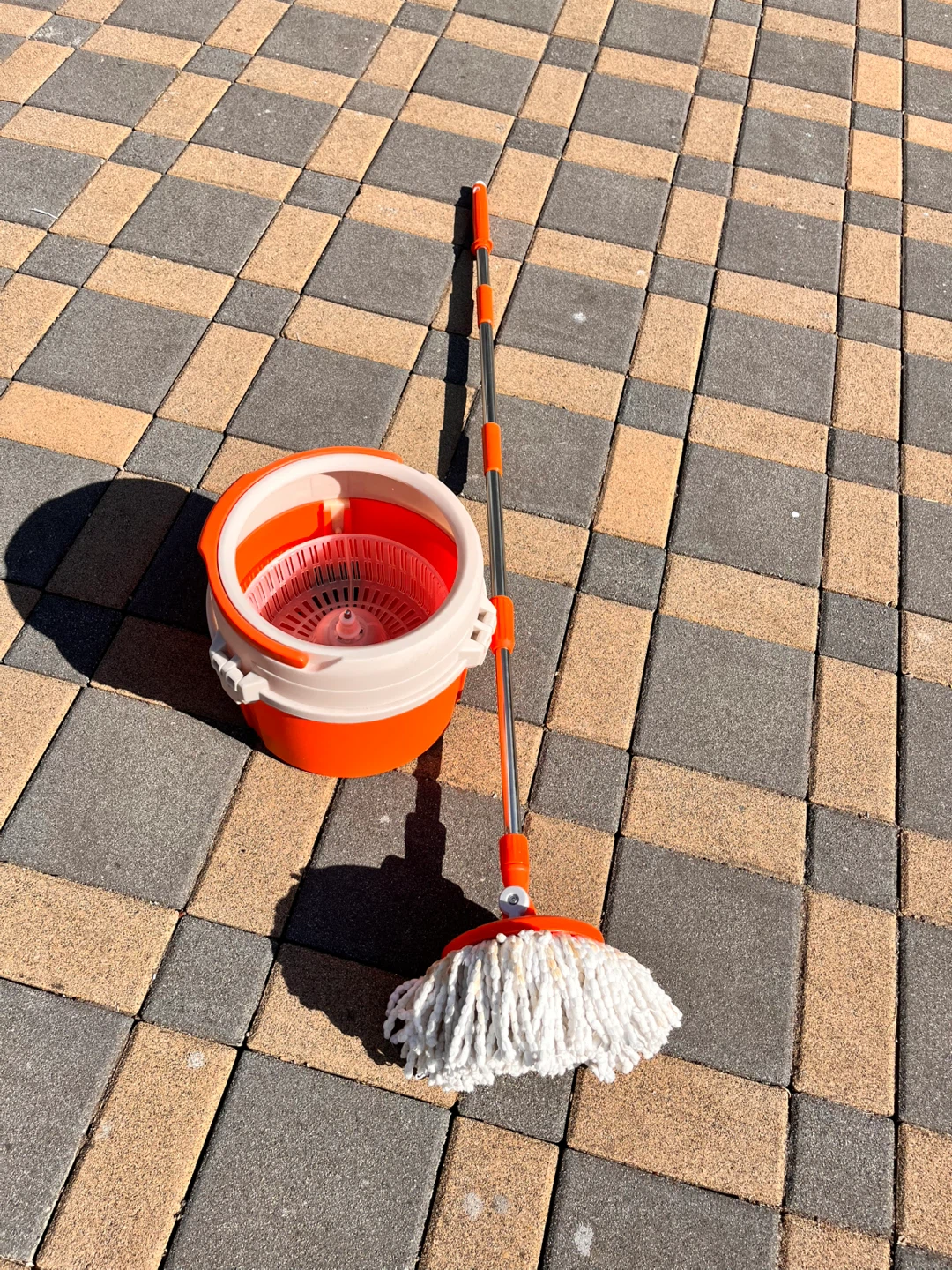 Orange spin mop and bucket set