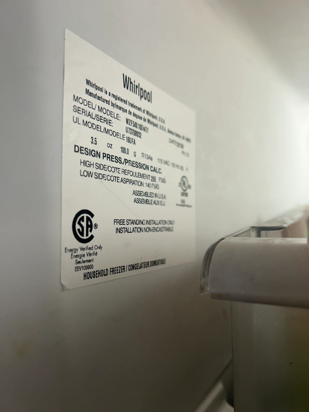 Whirlpool Upright Freezer – Excellent Working Condition - photo 2
