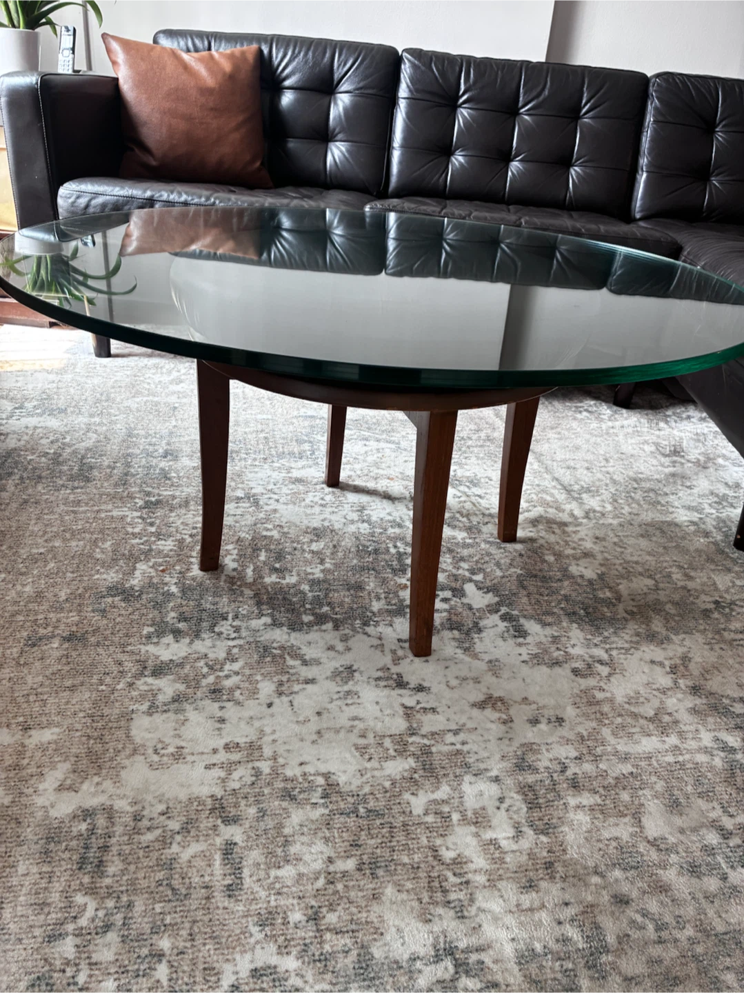 MCM Coffee Table with solid wood base &  thick glass top