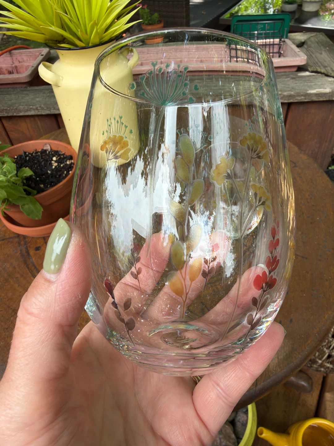 Set of 2 Stemless Wine Glasses with Floral Design - photo 2
