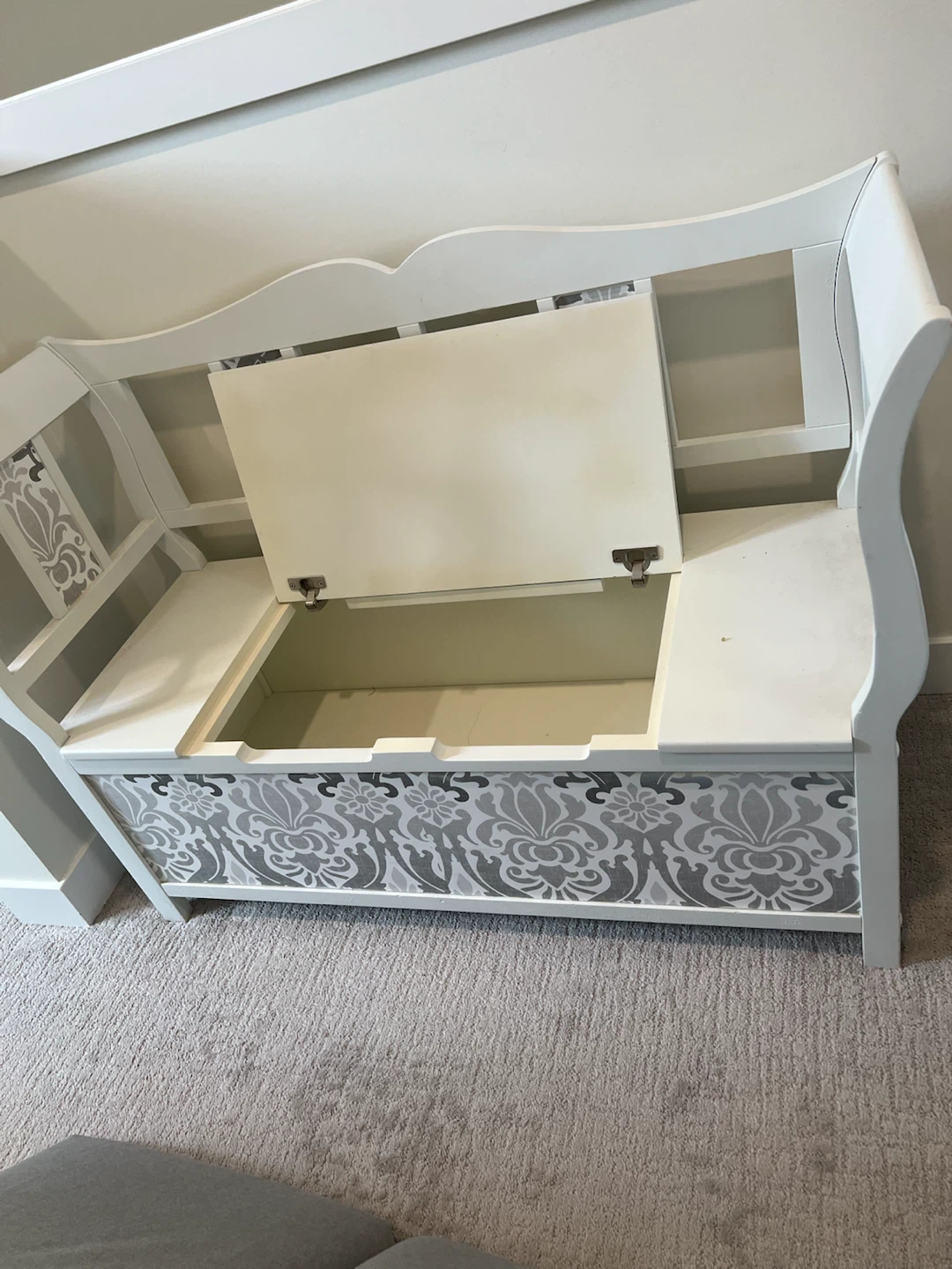 White Storage Bench with Grey Floral Pattern - photo 2