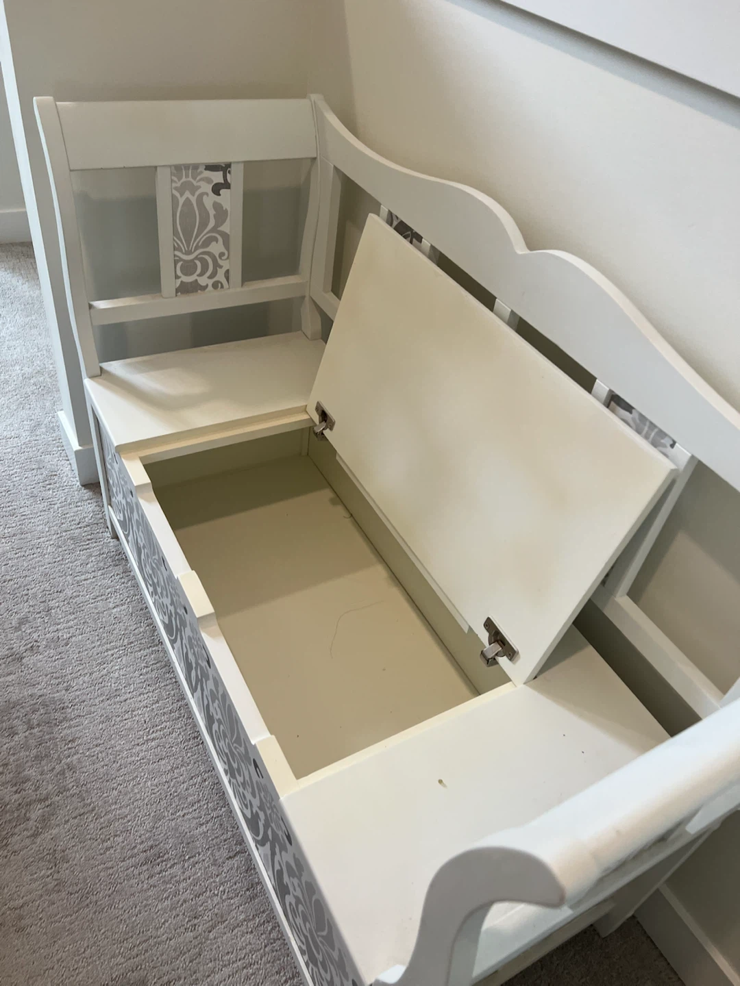 White Storage Bench with Grey Floral Pattern - photo 3