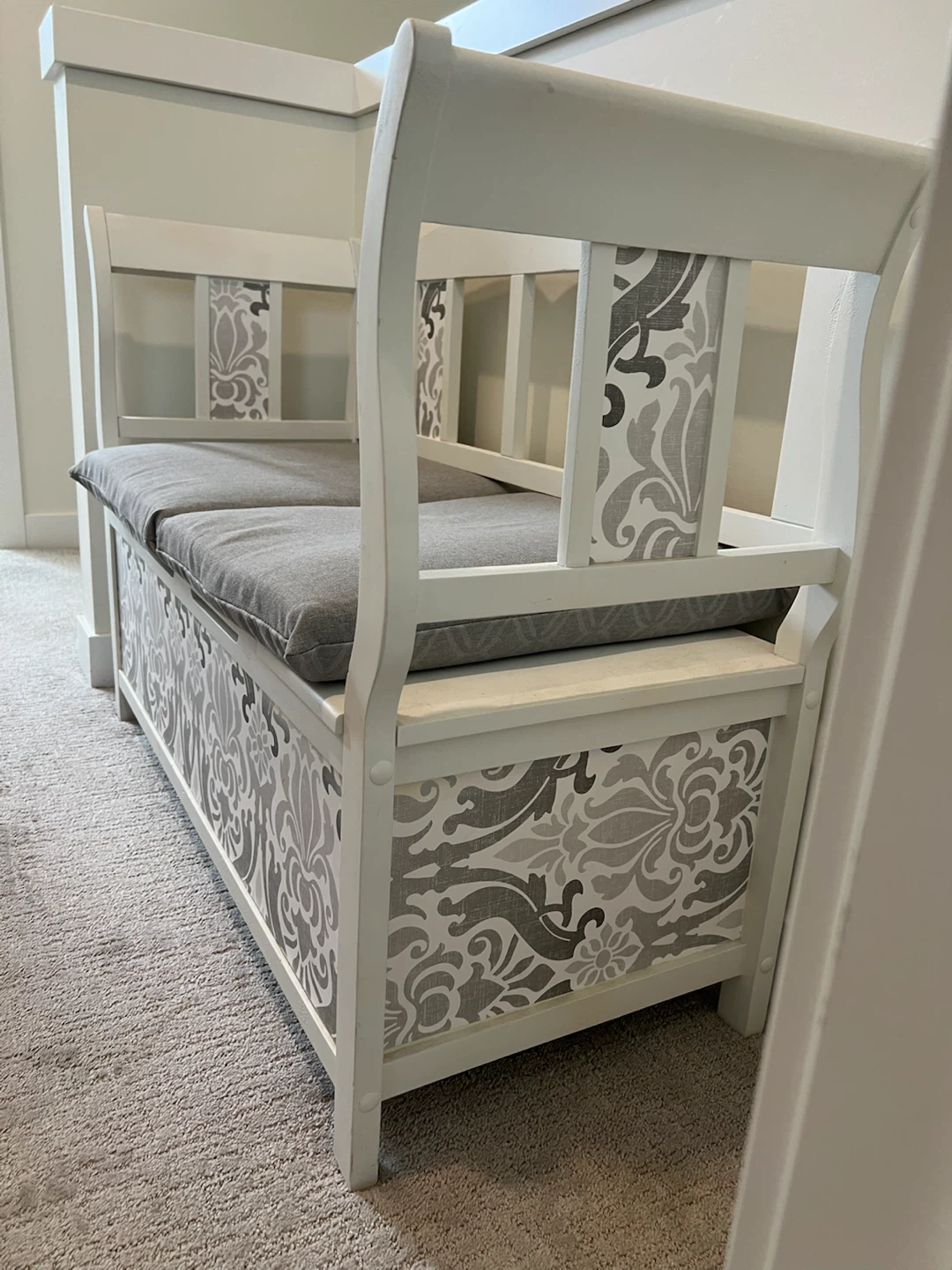 White Storage Bench with Grey Floral Pattern - photo 4