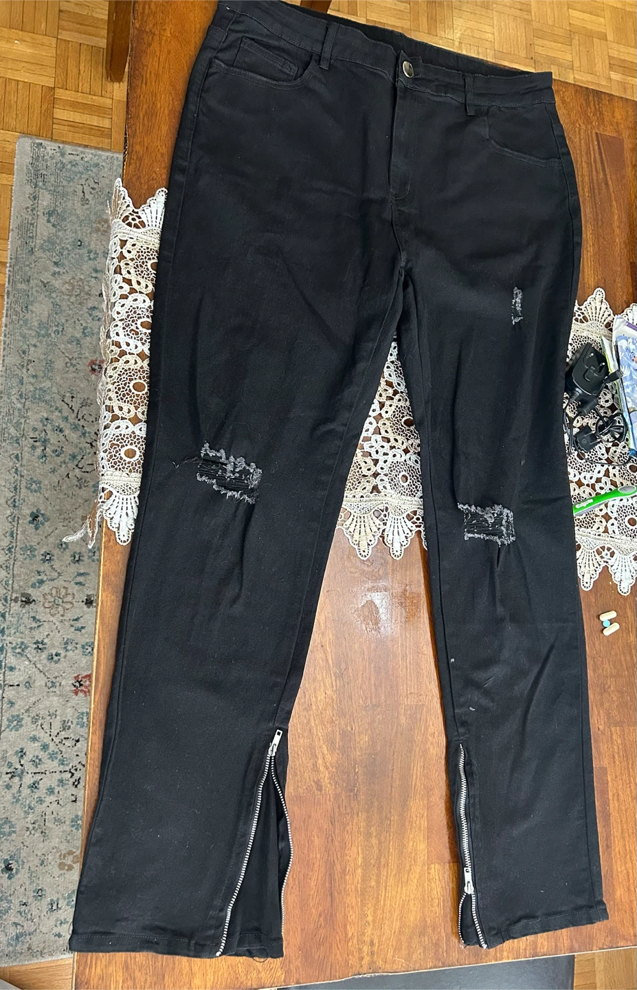 Black Ripped Zipper Jeans XL