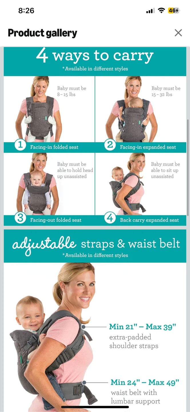 Infantino Flip 4-in-1 Baby Carrier Convertible Ergonomic, Gray - photo 3