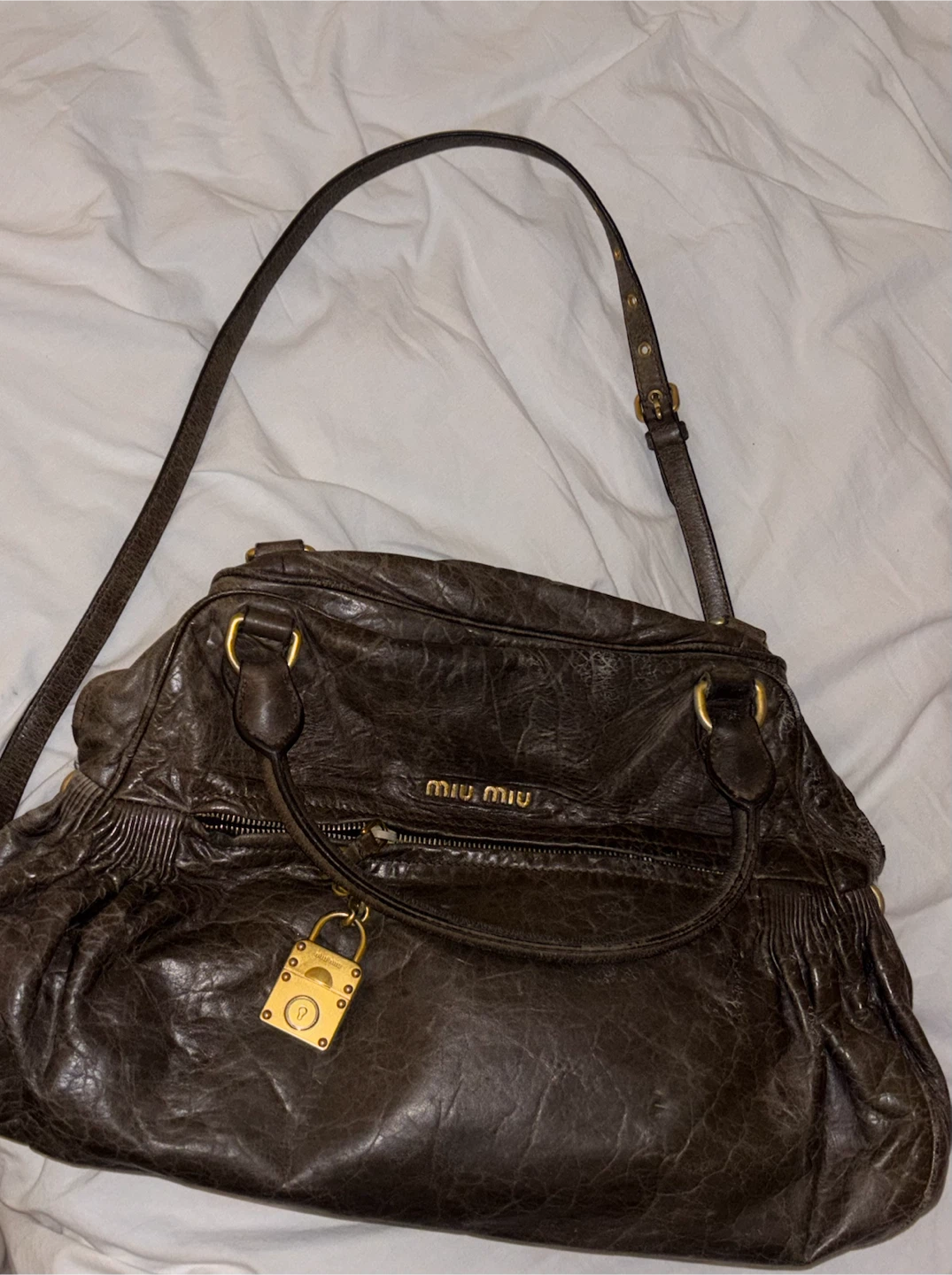 Vintage Miu Miu Distressed Leather Bag - photo 2