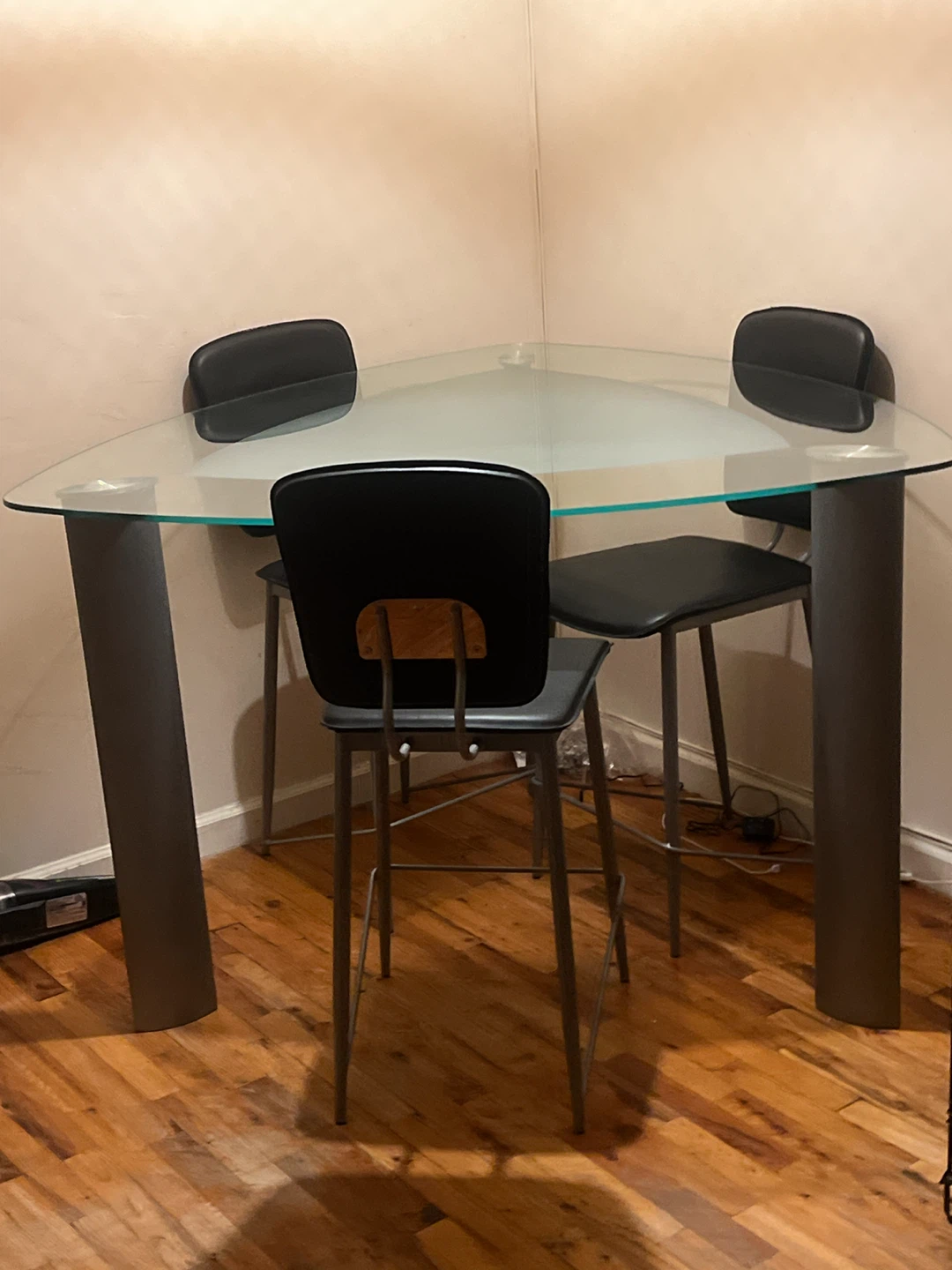 Glass Corner Counter Height Table with 3 Bar Stools