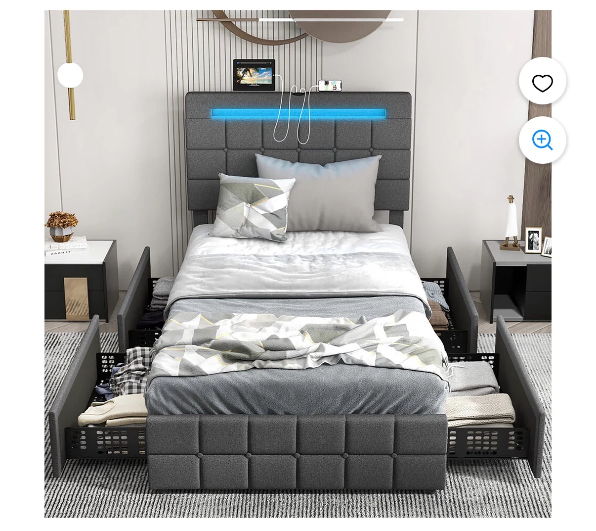 Twin bed with storage