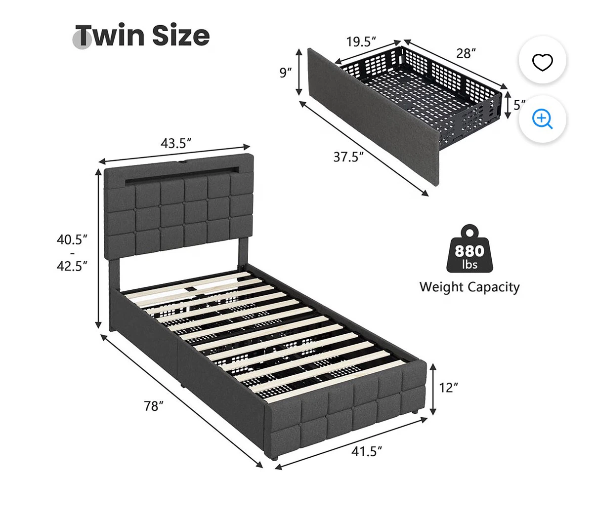 Twin bed with storage - photo 2