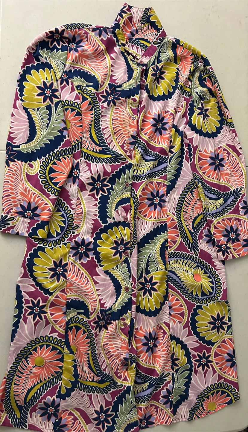 Casa Donna Vibrant Paisley Patterned  Button-Down Dress Large