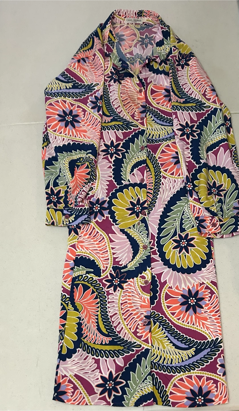 Casa Donna Vibrant Paisley Patterned  Button-Down Dress Large - photo 2