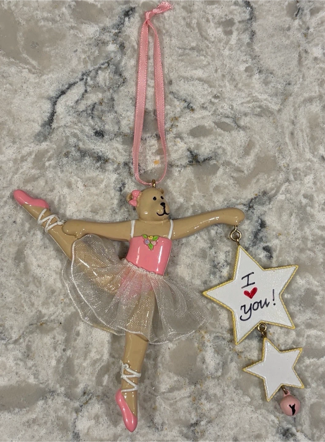 Cute Ballerina Bear Hanging Ornament w/ “I ❤️ You” Charm