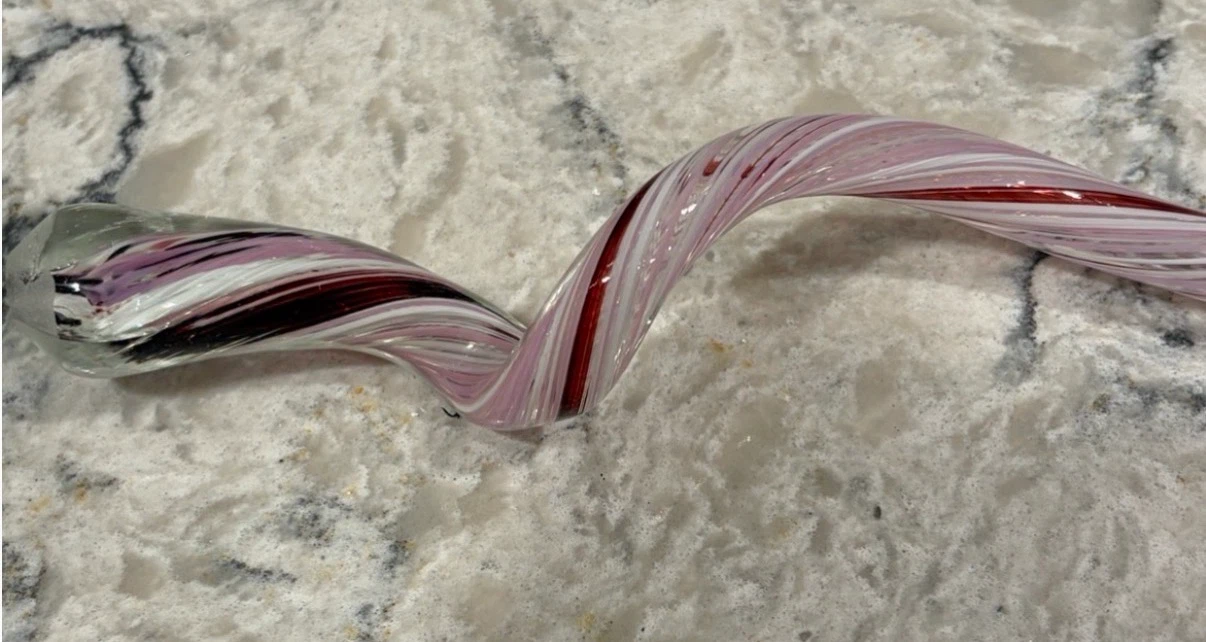 Hand Blown Art Glass Sculpture Flower – Pink Red White Swirl - photo 3