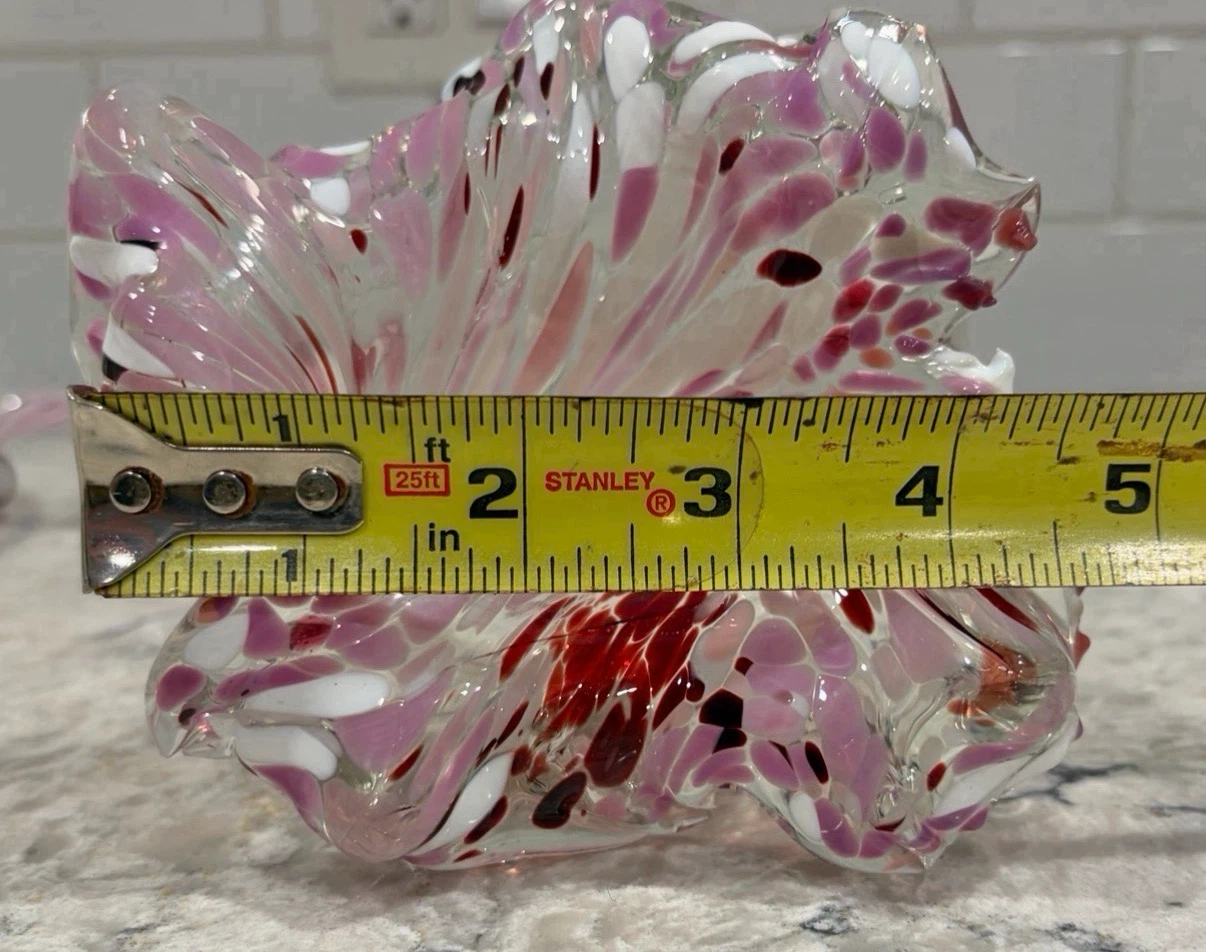 Hand Blown Art Glass Sculpture Flower – Pink Red White Swirl - photo 4