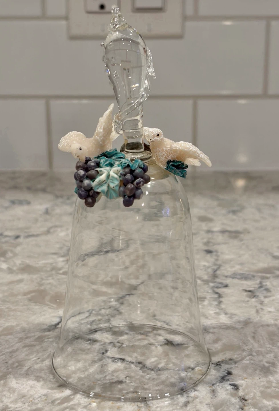 Decorative Glass Bell Shaped Cloche w/ Birds & Grapes