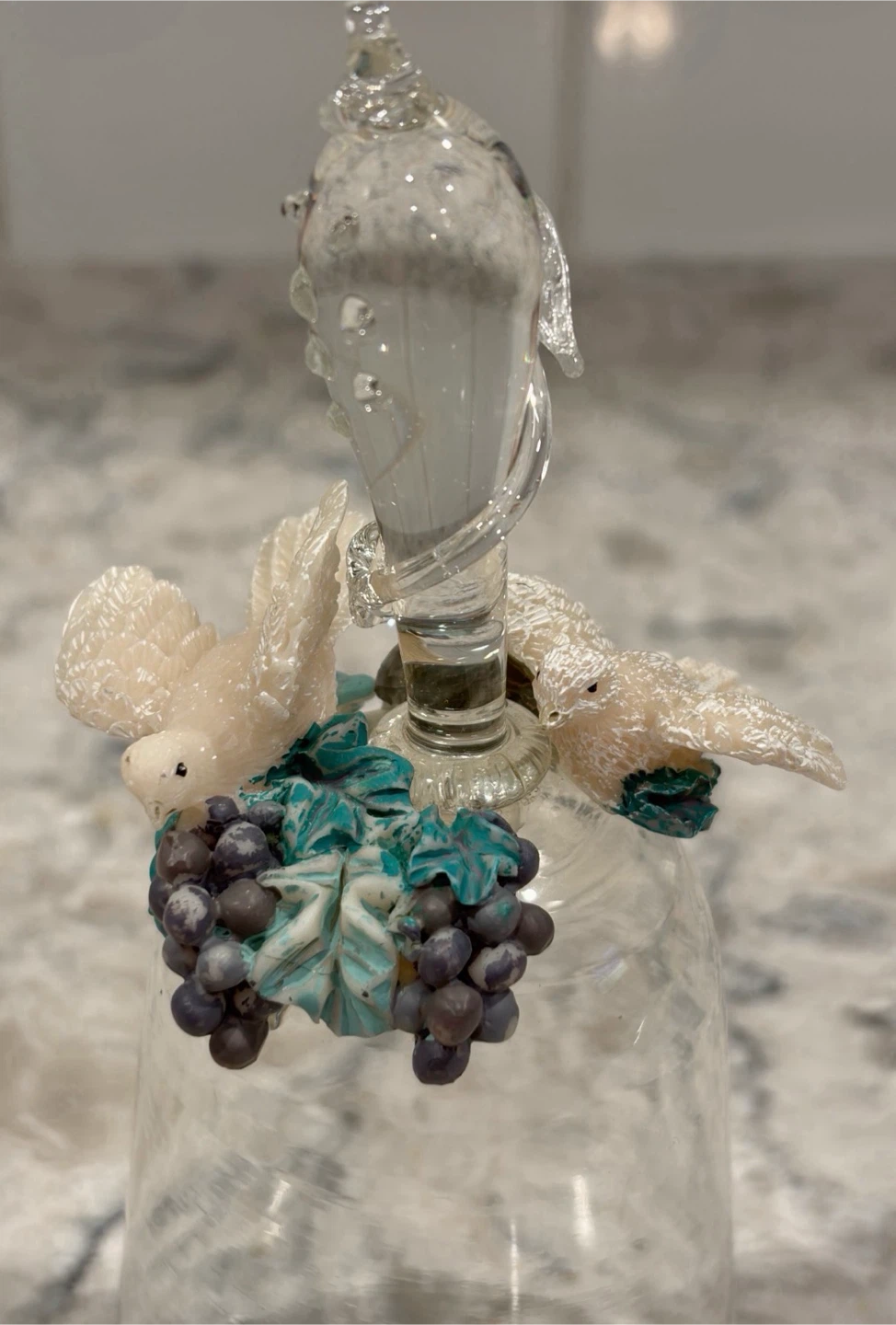 Decorative Glass Bell Shaped Cloche w/ Birds & Grapes - photo 2