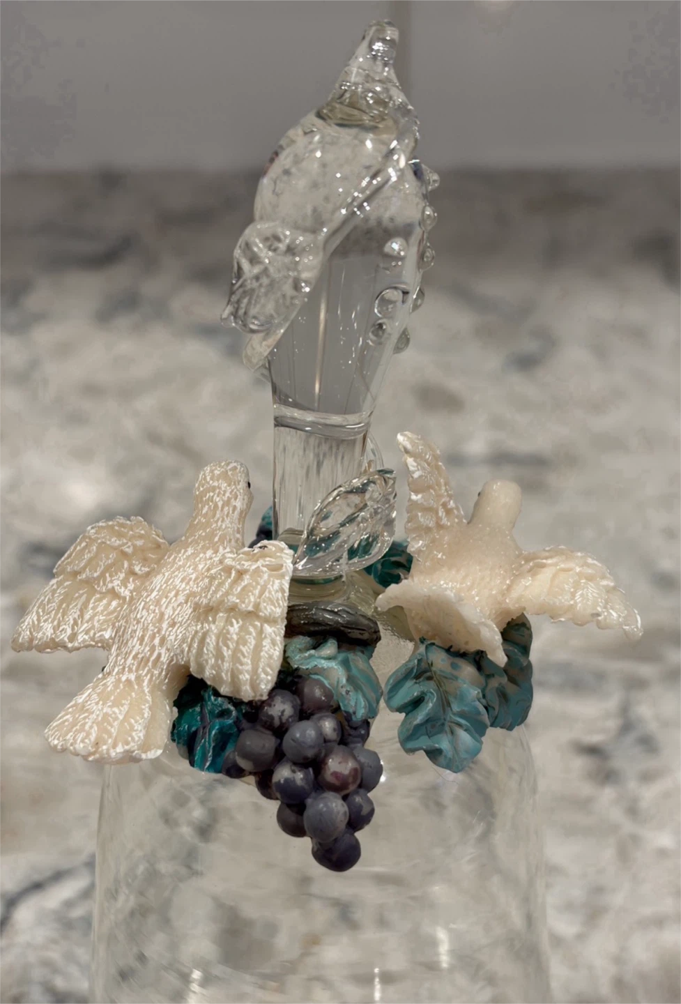 Decorative Glass Bell Shaped Cloche w/ Birds & Grapes - photo 3